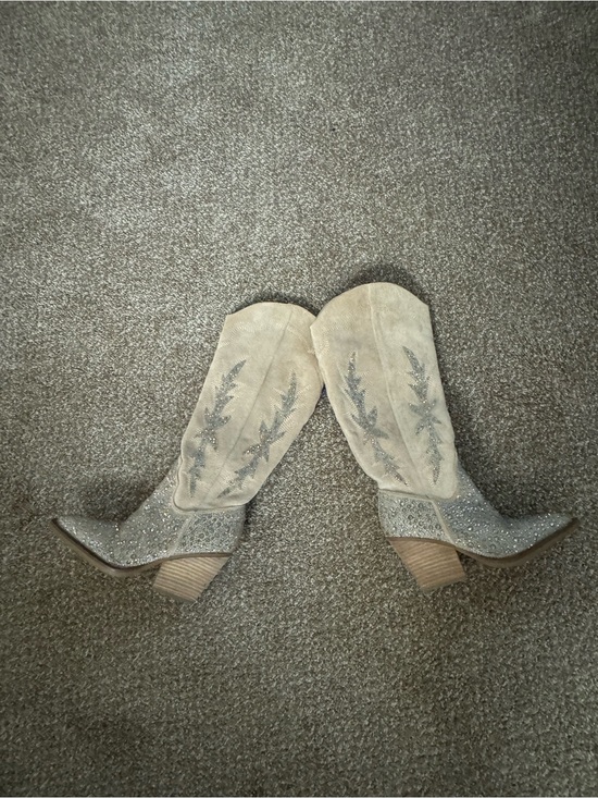 Steve Madden Shoes - Steve Madden Beige Glitter Suede Heeled Cowboy Boots